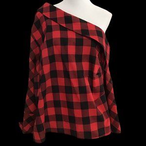 Off Shoulder Buffalo Print flannel Top